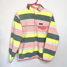 Patagonia Candy Stripes Synchilla T Snap Fleece Striped Pocket Pullover!