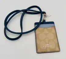 Coach Tan and Navy Blue ID Lanyard Holder
