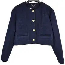 J. Crew‎ Navy Blue Gold Button Tweed Cropped Bomber Lady Jacket - New With Tags