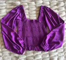 DO+BE Purple Smocked Satin Puff Sleeve Top