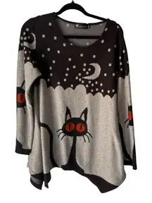 Creation Black Gray Moon Stars Cat Print Tunic Sweater M Grunge Strange Goth
