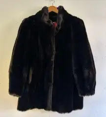 Vintage Brown Faux Fur Coat Classic Retro Winter Fall Large