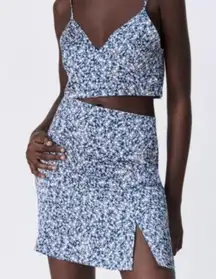 - Zara nwot blue floral satin top & skirt set  cutout boho summee classic party