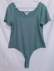 Nine West Green Ribbed Knit Short Sleeve Thong Back Bodysuit size XL