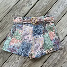 Rachel Zoe Women's 100% Linen Colorful Belted Shorts Size S