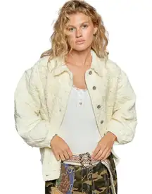NWT POL Women’s Boho Quilted Floral Button Front Cream Jacket