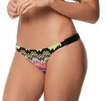 PilyQ Women's Bikini Bottom Black Neon Adjustable Hips Medium