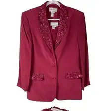 Diane Gilman Womens size medium burgundy 100% silk 3 piece business pant suit