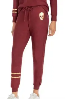 New Chaser burgundy Jogger Sweatpants with gold skull and ankle stripes XS/S