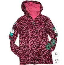 ED HARDY love kills slowly PINK LEOPARD print hoodie size XL