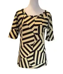 Black & Cream Abstract Striped Short Sleeve Scoop Neck T-Shirt Medium