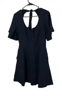 Voodoo Vixen Black Flutter Sleeve Button Front Tie Back Cutout Dress Size L