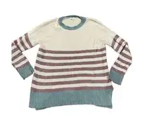 easel  Los Angeles cream, dark pink & teal striped soft sweater size large