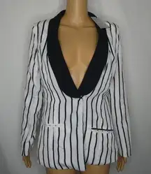 Missguided Striped Tailored Button Blazer Jacket 6 Black White NWT NEW Career