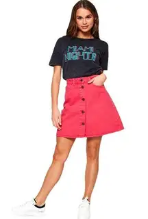 Noisy May Button through Pink Denim Jean Skirt XS