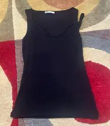 Black Ribbed Strappy Sheer See Through Black Tank Top Women’s Size Small
