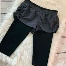 Women's Elastic Waist Workout 2 in 1 Capri Leggings Pants & Shorts Attac…