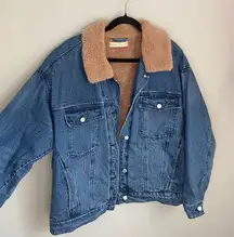 Anthropologie Oversized Sherpa Lined Denim Jean Jacket XL Retro 90s Grunge Indie