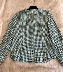Carolina Belle Women's Button Down Blouse‎ Long Sleeve Geometric Print Size L