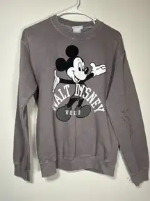 WALT DISNEY WORLD Vintage Crewneck Sweatshirt Autograph Mickey Mouse Grey Small