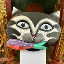 Hand-Painted Wood Cat & Fish Hair Barrette