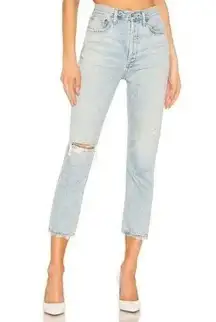 AGOLDE  Riley High Rise Straight Crop in Shatter Jeans Size 24 Distressed Lt Blue