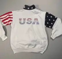 Esy Surf Co Women Usa Stars Stripes Rhinestone Jacket Patriotic Zip Up Medium