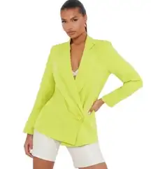 NWT Pretty Little Thing Lime Woven Ruched Side Oversized Blazer size 4