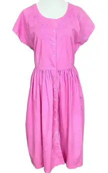 Vintage 90’s Pink Boho Embroidered Midi Dress L