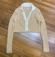 Cotton On Fuzzy Knit Cardigan Womens Size Medium Cropped Sweater Collared Button