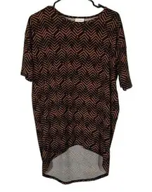 Lularoe Brown & Black Zig Zag Short Sleeve High Low Tunic Blouse Women Sz XXS