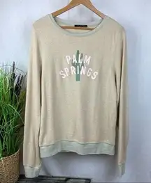 Wildfox  Tan Palm Springs Cactus Graphic Print Long Sleeve Crewneck Sweatshirt M