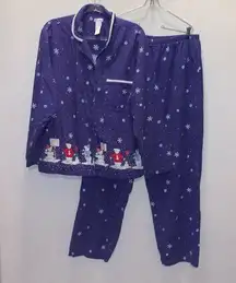 Secret Treasures purple winter scene faux fur button down pajama set