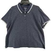 LL Bean Polo Shirt Womens 3XL Blue White Polka Dot Relaxed Fit Short Sleeve Top