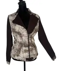 Alberto Makali Moto Biker Jacket Size‎ S Brown Brick Zip Crinkled Statement
