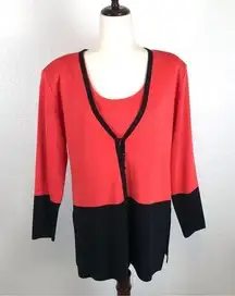 Exclusively Misook red-coral twin cardigan sweater set M