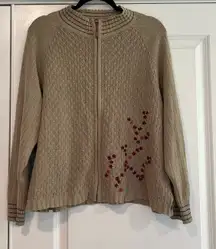 Woolrich‎ Women's Full Zip Tan Sweater Raime Lambs Wool Size Large Petite