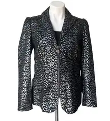 Pamela McCoy Leather Jacket Blazer Cheetah Print Black Metallic Silver, …