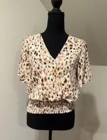 Blouse with smocked waist, wrap closure. Very  size small fit