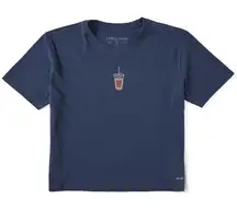 Life Is Good Iced Coffee Short Sleeve Boxy Crusher Tee Navy Blue Tee