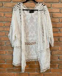 Lane Bryant Ivory Lace Crochet Embroidered Kimono Cardigan BlousePlus Size 18/20