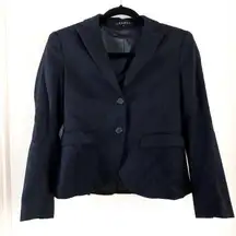 Navy Blue Wool Blend Pinstripe Blazer