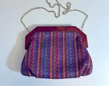 INC Wooden Frame Woven Purse Gold Chain