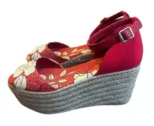 Tory Burch Sherri Floral Print Wedge Sandals Wedges Espadrilles Size 8 Women's