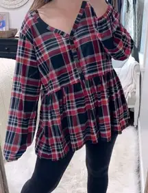 Kristin Nicole red plaid babydoll size 2X top