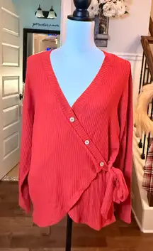 Anthropologie Hummingbird EUC Ribbed Rust Red Wrap Cardigan Sweater