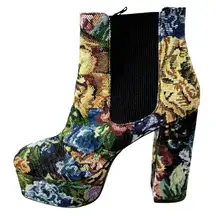 Forever 21 Shoes Women 8 Black Floral Tapestry Platform Chelsea Booties Boho