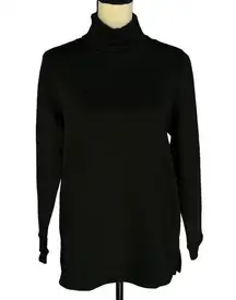 Karen Scott Sport Small Fleece Turtleneck Sweatshirt Long Sleeve Slits Black New