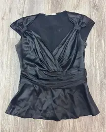 Prada Black Silk Satin Draped Peplum Top – Made in Italy – Size IT 44 (US 8)
