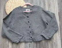 FLAX 100% linen tiny houndstooth print boxy button down cardigan shirt